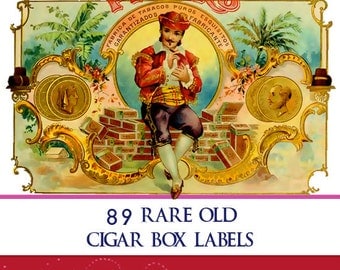 Vintage CIGAR BOX LABELS 89 Full Color illustrations 90 pages To Print Out For Scrapbooking or Craft Work Instant Download