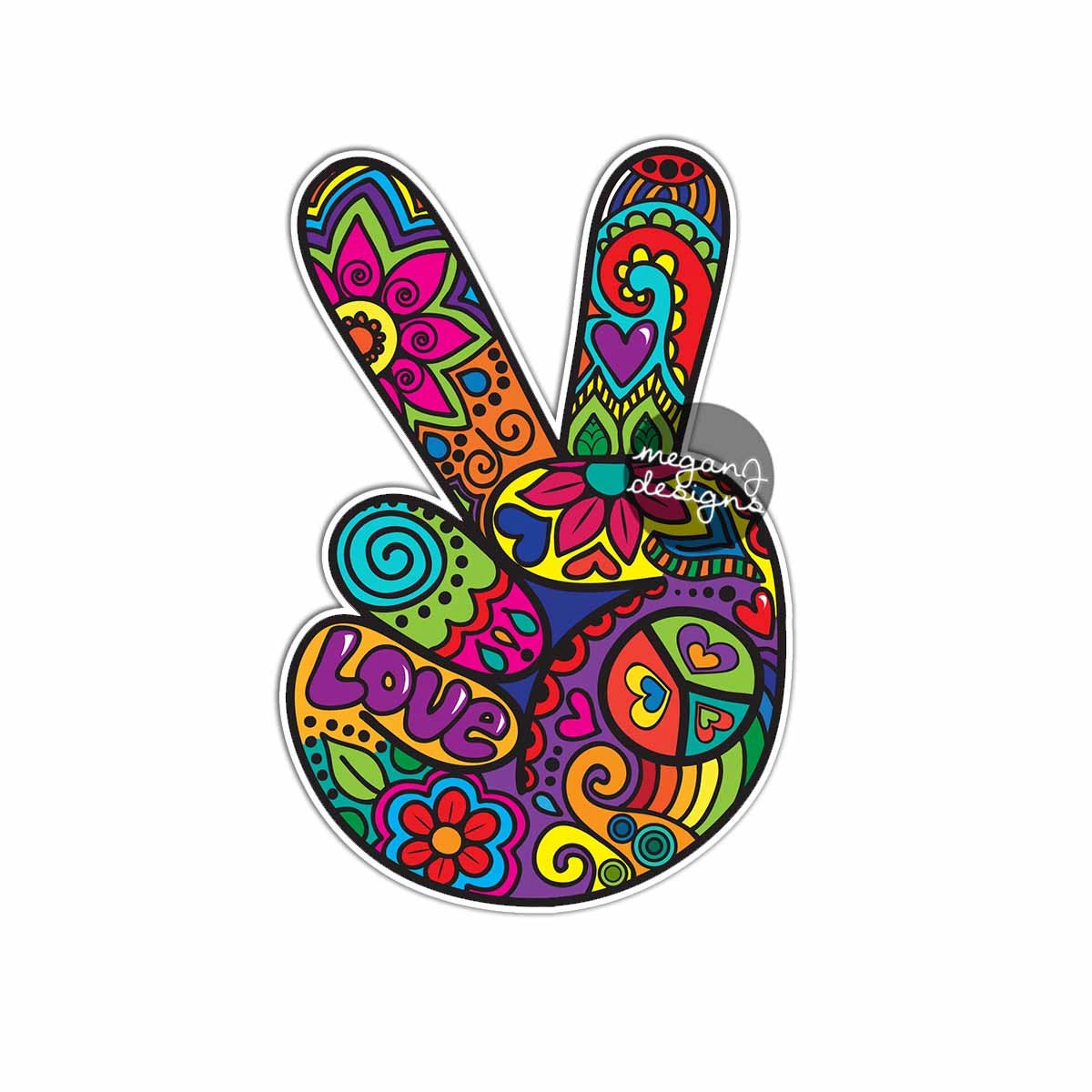 Download Hippie Peace Sign Hand Sticker Colorful Flower by ...