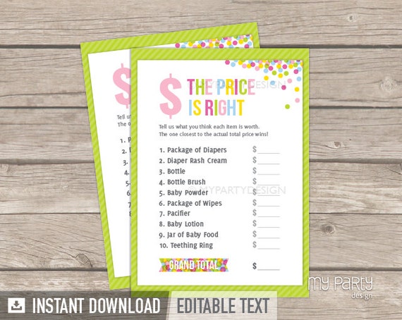 Baby Sprinkle The Price is Right Game  Baby Shower Game  INSTANT DOWNLOAD  Printable PDF with 