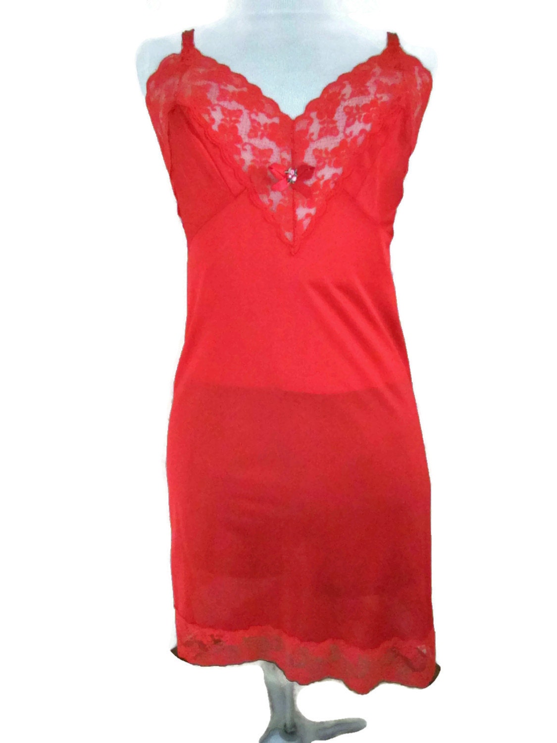 Vintage Slip Red Lace Slip Full Length Dress by WhyWeLoveThePast