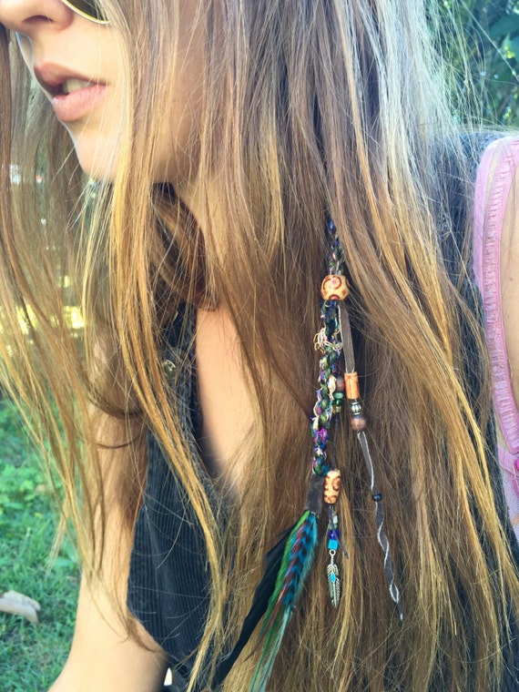 Feather Hair Clip//Hippie hair wrap// Feather hair by HeidiHaHa