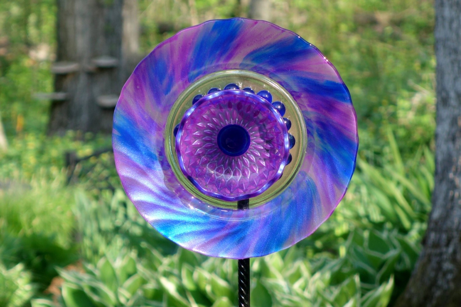 Repurposed Garden art handmade Garden Sculpture by GlassBlooms