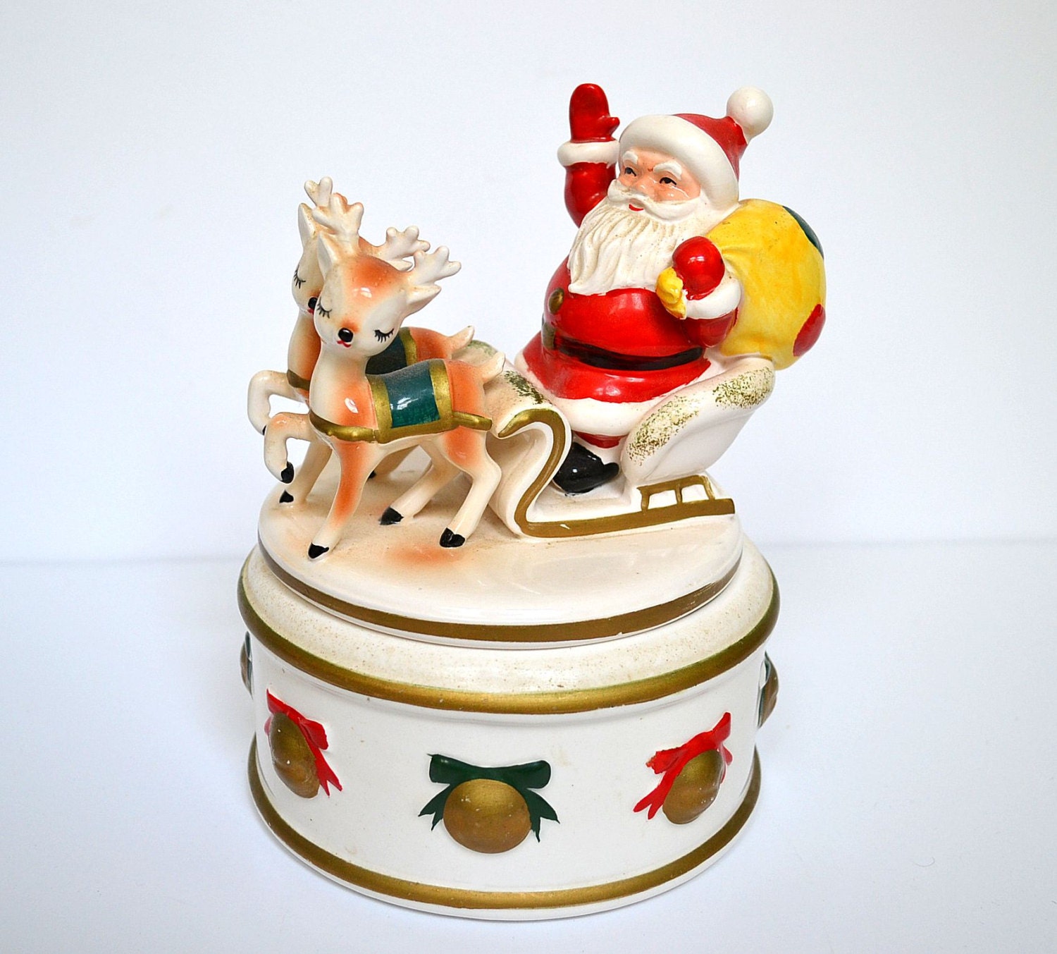 Lefton Santa Dish Santa Sleigh Candy Dish Reindeer