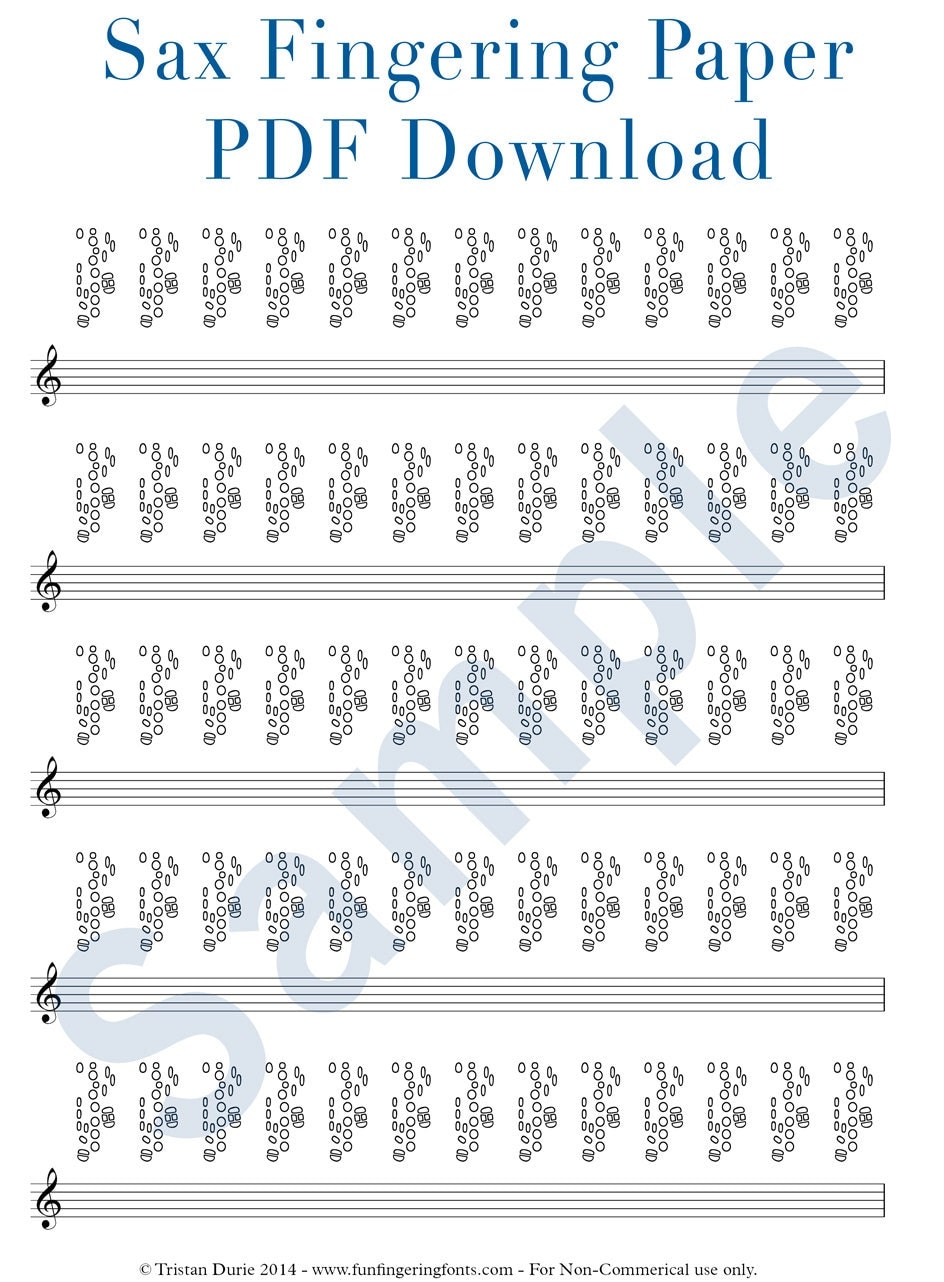 Saxophone Tablature / Fingering Paper Download and Printable