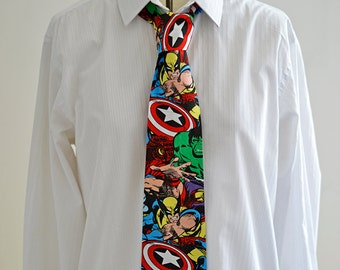 Marvel Tie- Comicbook, superhero, avengers, thor, captain america, wolverine necktie