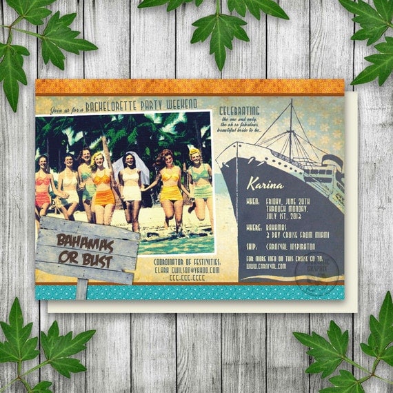 Bachelorette Cruise Invitation, Pinup Bachelorette Invitation, Hen Party Cruise Invitation, Birthday Cruise Invitation, Retro Beach Invite Il_570xn