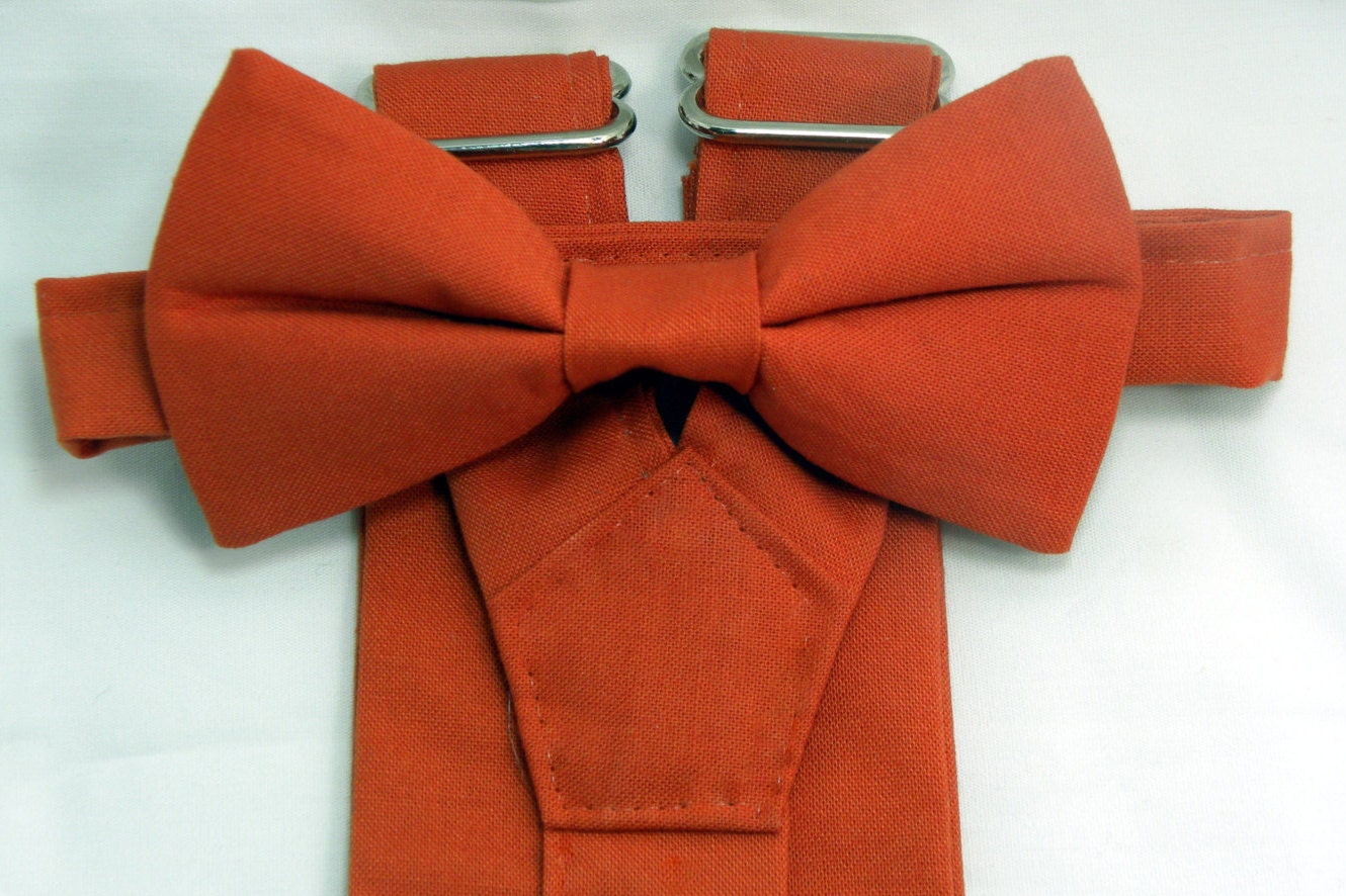 Burnt Orange Suspenders and Burnt Orange Bow tie set. Bridal