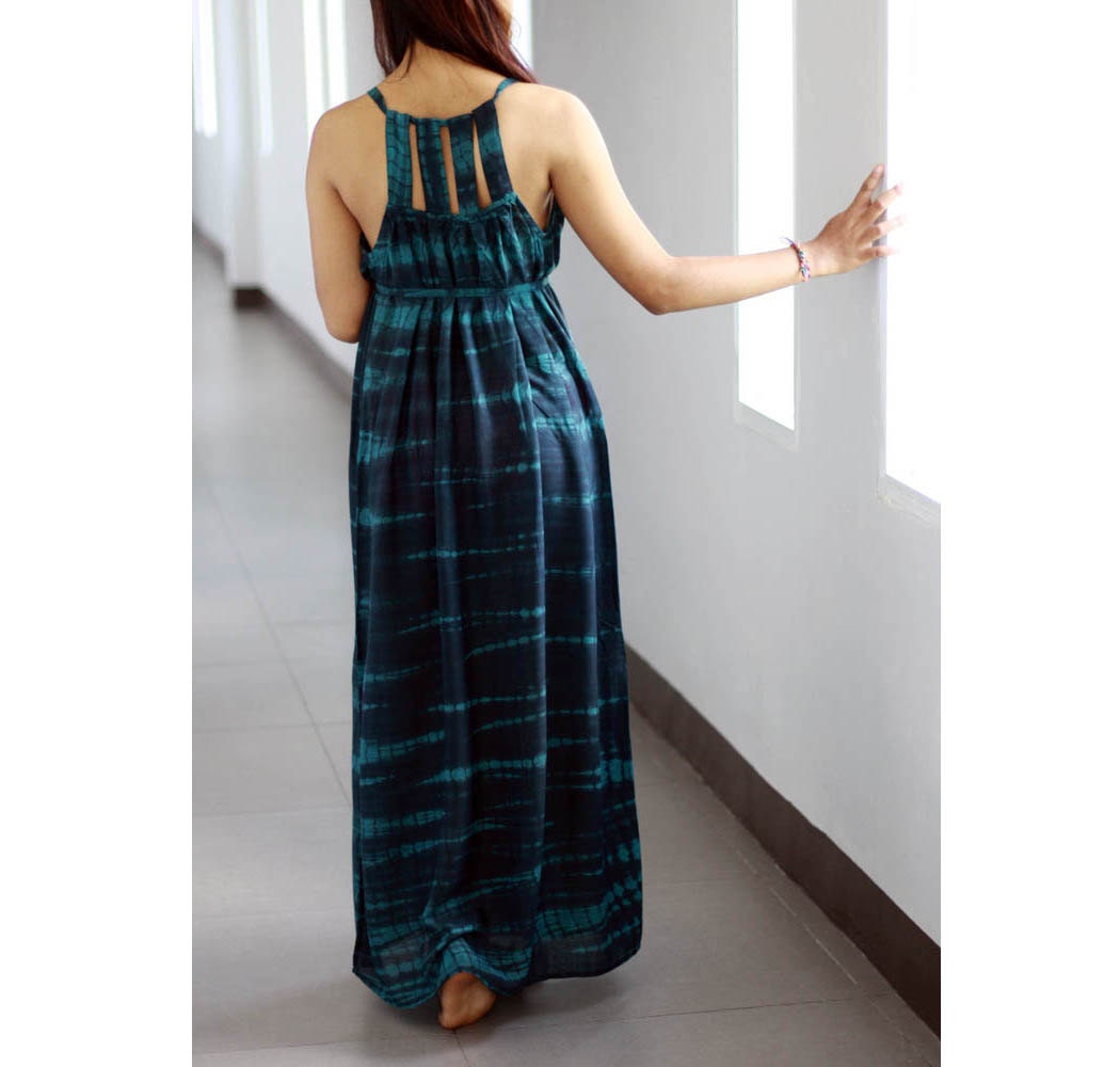  Tie Dye Maxi Dress Womens Long Dress Dark Blue Dress Sun