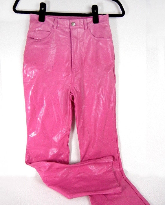 Vintage hot pink vinyl jeans with sparkles girls size 12 by