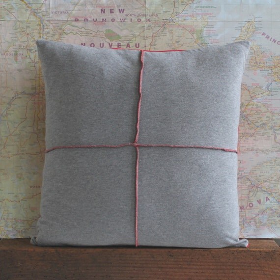 Items similar to grey knit pillow cover // red pillow cover
