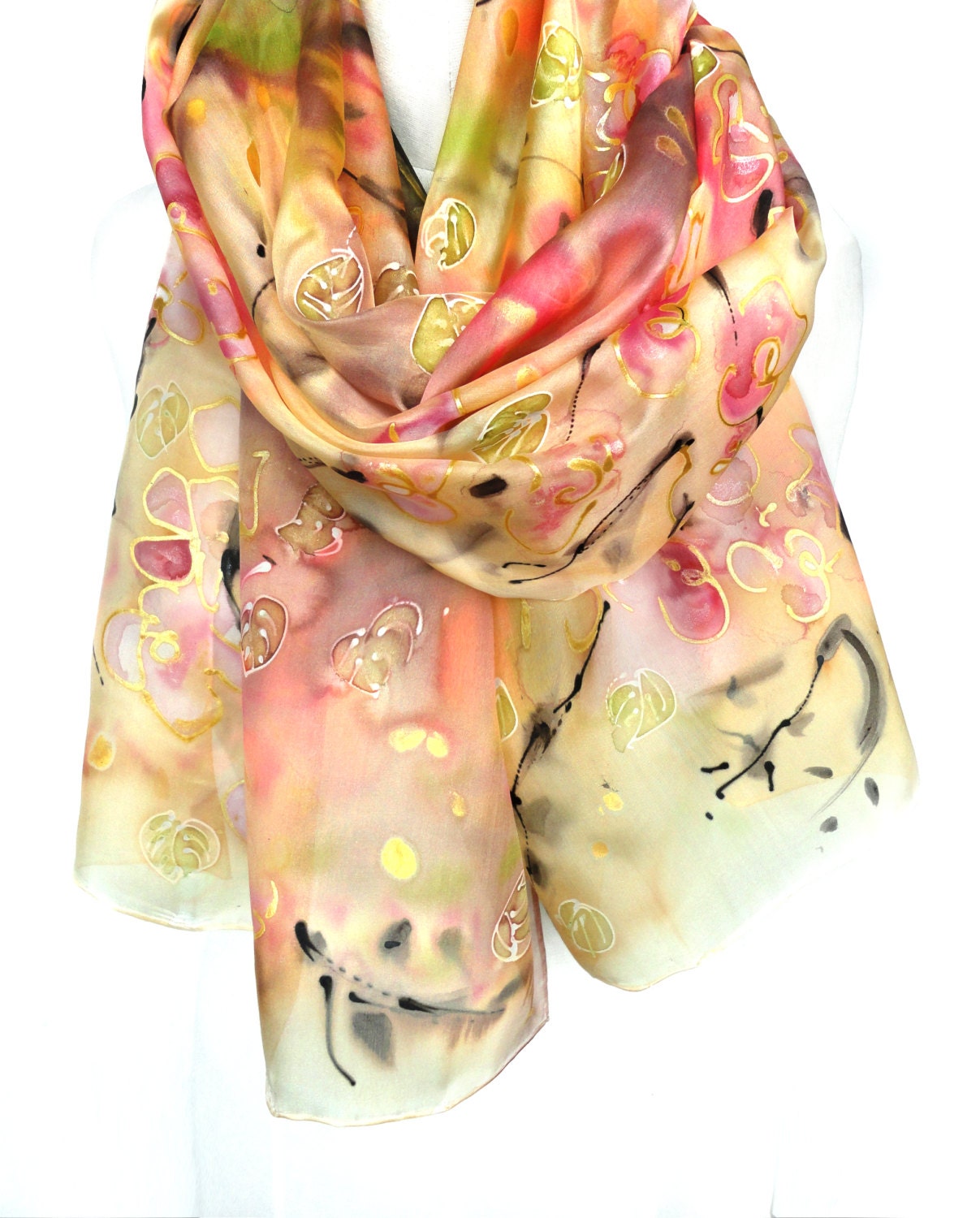 Hand Painted Silk Scarf Anniversary Birthday Gift For Her   Il Fullxfull.752889399 Muco 