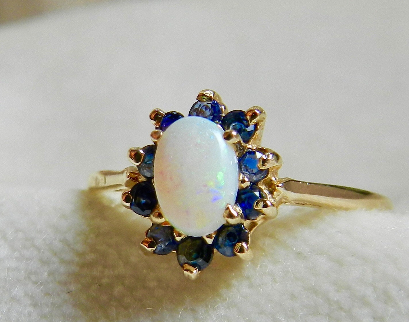 Sapphire Opal Ring Blue Sapphire Halo Opal Engagement Ring