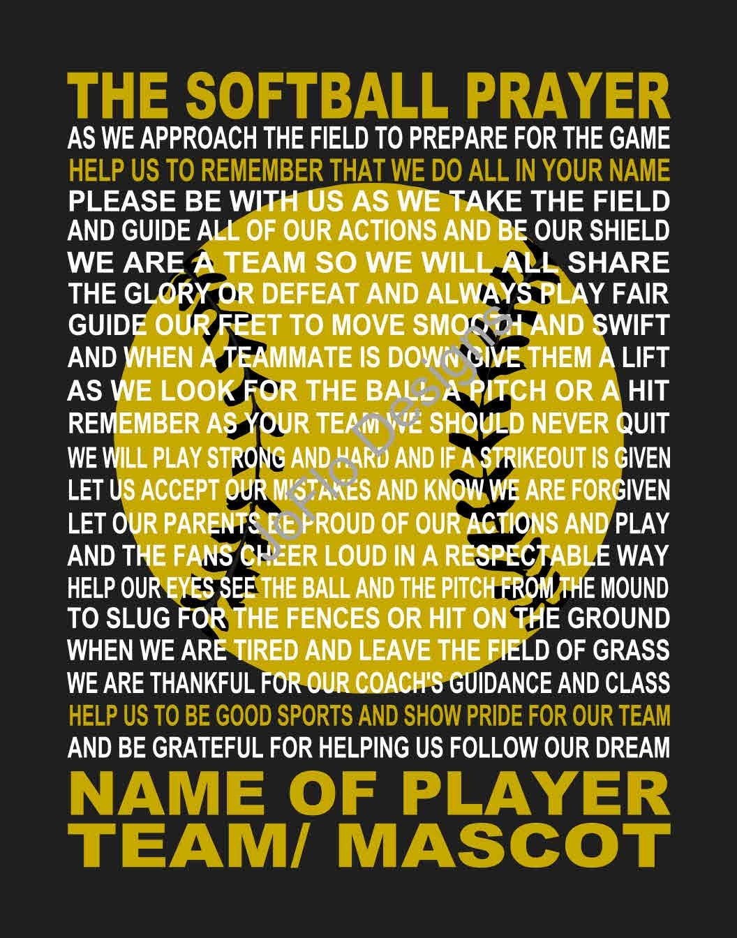 The Softball Prayer personalized Sports Softball Poem