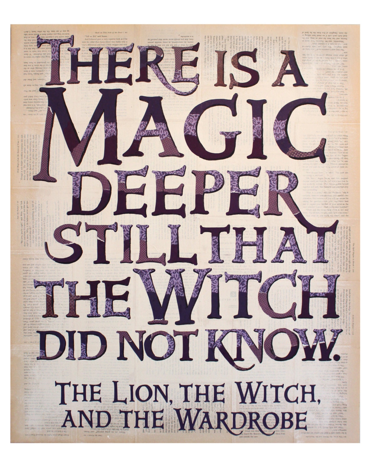 chronicles of narnia quote art print collage typography