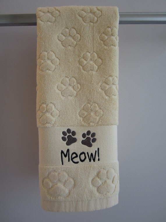 Meow paw print hand towel by EmbarkEmbroidery on Etsy