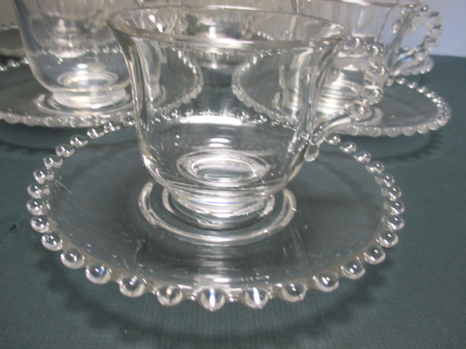 Imperial Glass Candlewick Pattern Footed Cups And Saucers