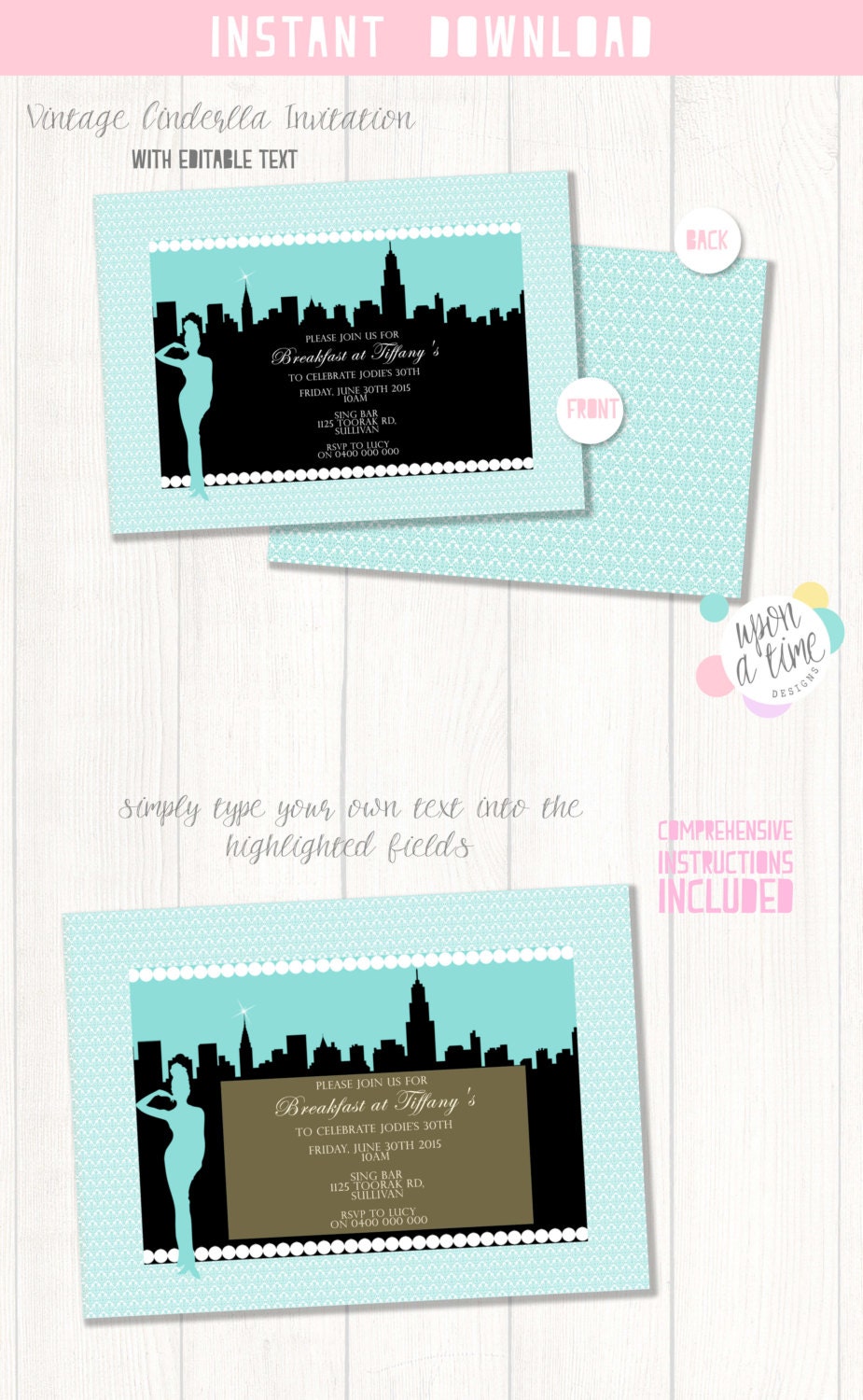 Breakfast At Tiffany's Invitations Instant Download