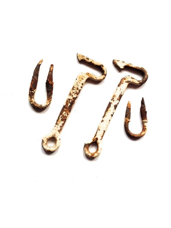 Vintage rustic hook and eye latch farm farming rust paint cast