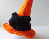 Baby Witches Hat - Halloween Baby Hat Costume - Orange with Black Band and 3D Bow - Handmade Crochet - Ready to Ship Baby Witches Hat - Halloween Baby Hat Costume - Orange with Black Band and 3D Bow - Handmade Crochet - Ready to Ship