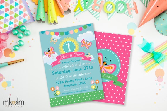 Butterfly Invitation, Flutter On Over Birthday, Digital Invitation, Butterfly Girls Birthday, Butterfly Birthday, Bug Birthday, #58 Il_570xn