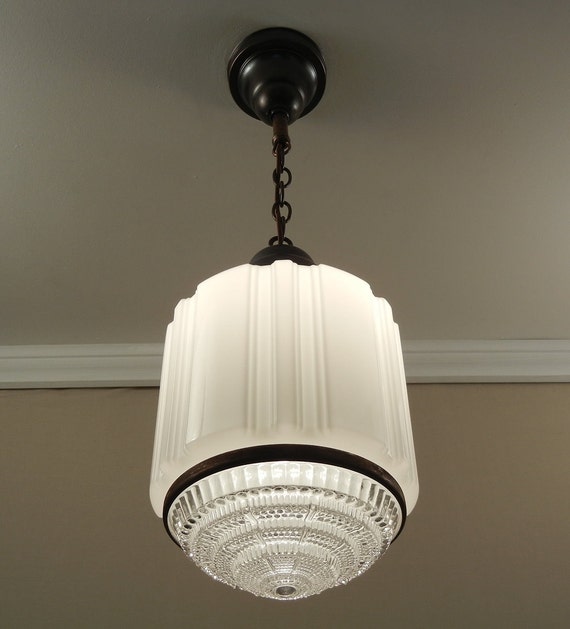 Antique Art Deco Pendant Light Vintage 1930's LARGE