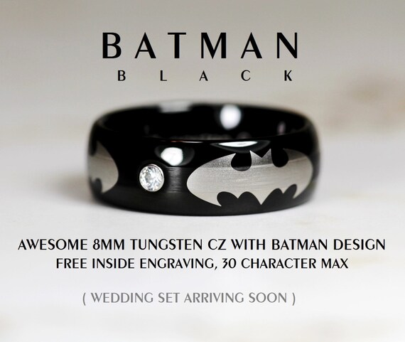 ... CZ Ring, Old School Batman, Brushed Center With High Polish Domed Ring