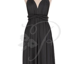 Short Straight Hem Bridesmaid Dress Infinity Dress Black Knee Length Convertible Dress Multiway Wrap Dress