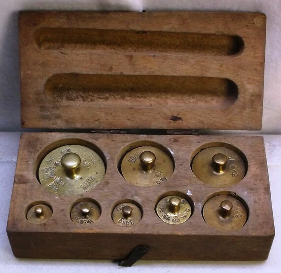 Antique Apothecary Scale Weights Brass Set of 8 by AntiqueAddicts