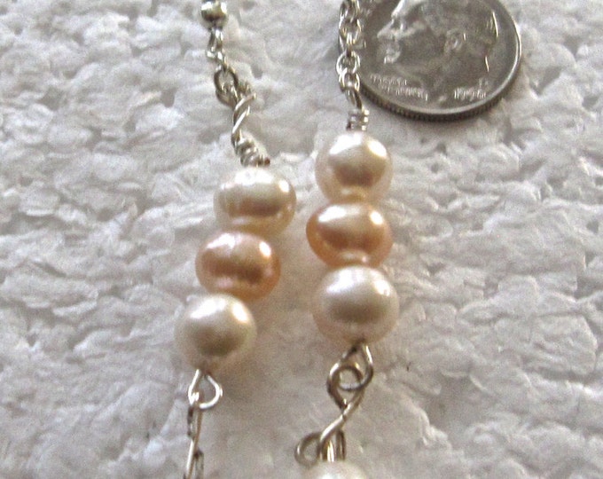 Freshwater Pearls Dangle Earrings, 2.75" Long, Natural, Sterling Silver E75