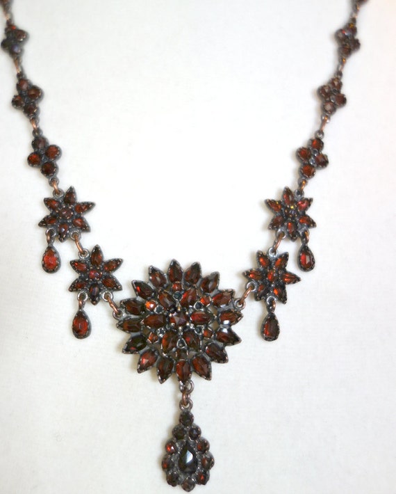 Antique Bohemian Garnet Bib Necklace Mother's by Mosaicsandjewelry
