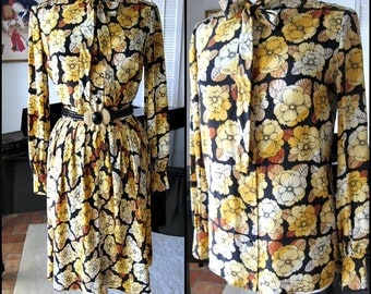 EMANUEL UNGARO Parallele / vintage Ungaro dress / Ungaro suit skirt blouse / fits M / Ungaro yellow floral dress