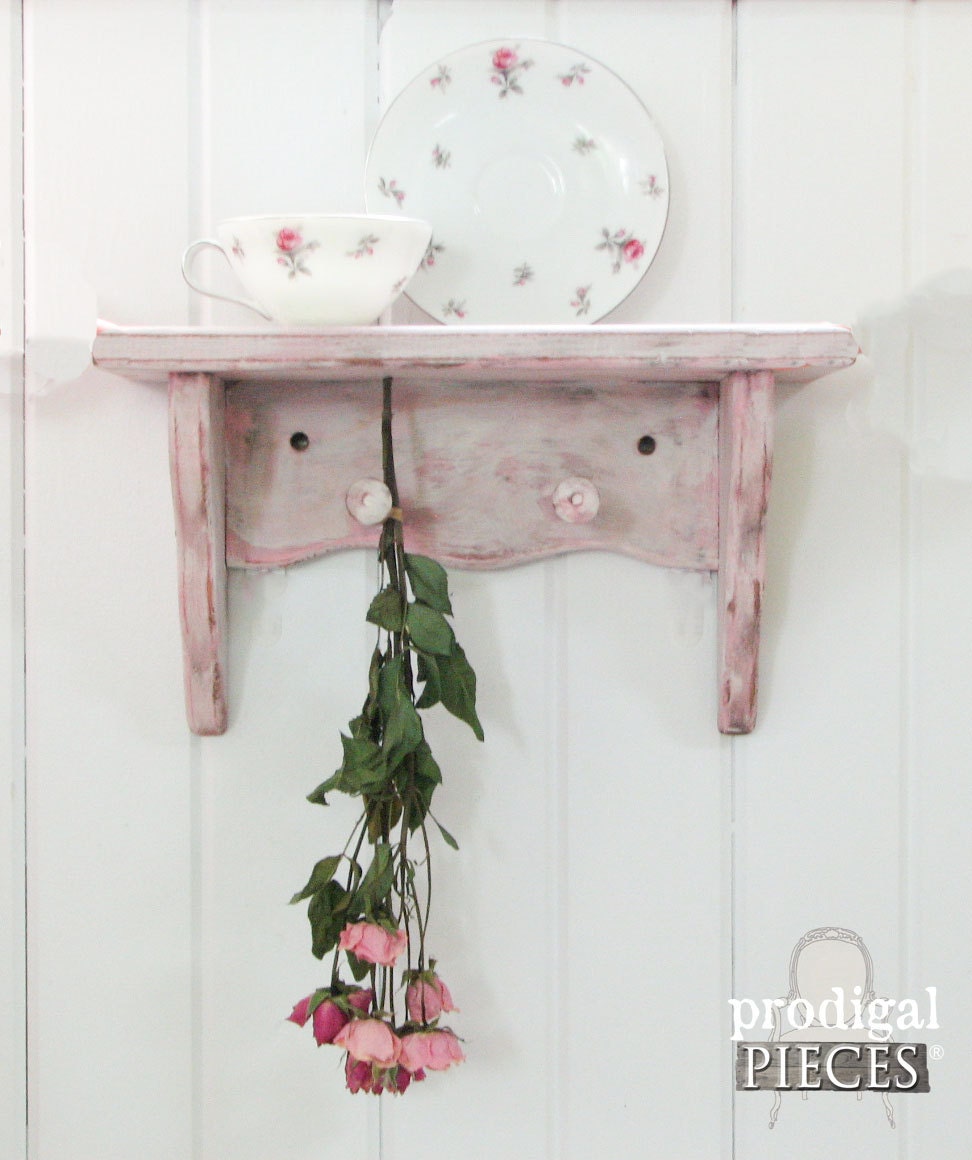 Vintage Pink and White Washed Wooden Peg Rack with Plate Rack ~ Coats ...