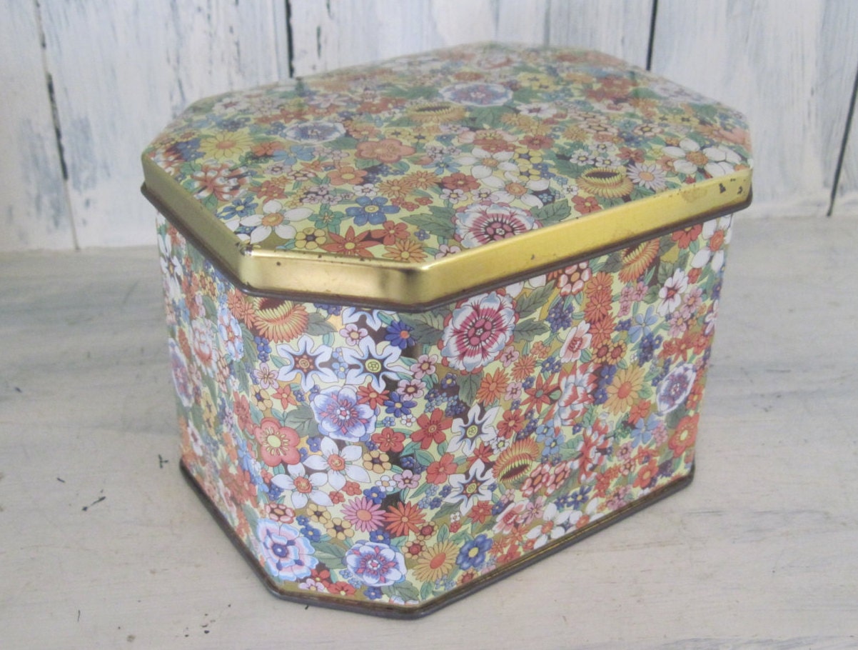 Vintage floral colorful trinket box canister container, Designed by