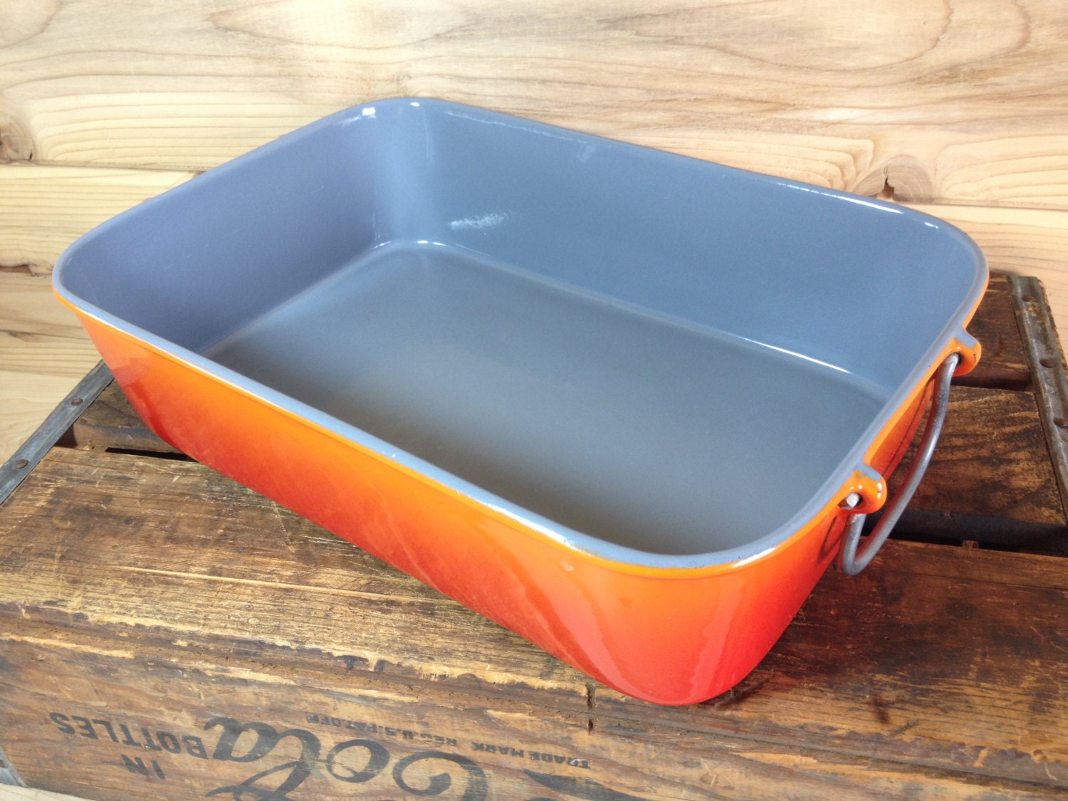 Descoware Roasting Pan Lasagna Pan Orange Flame Cast Iron