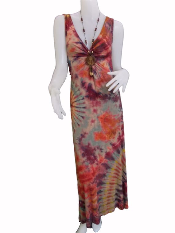 Tye Dye Colorful Keyhole Dress