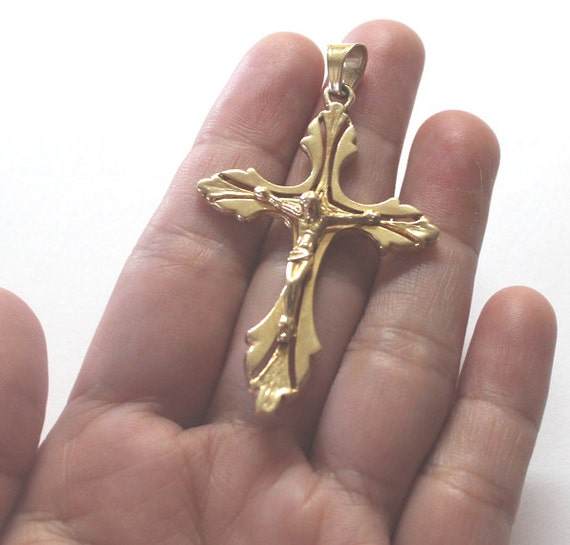 Italy Crucifix Pendant 14k yellow gold 57mm by KristalPrincess