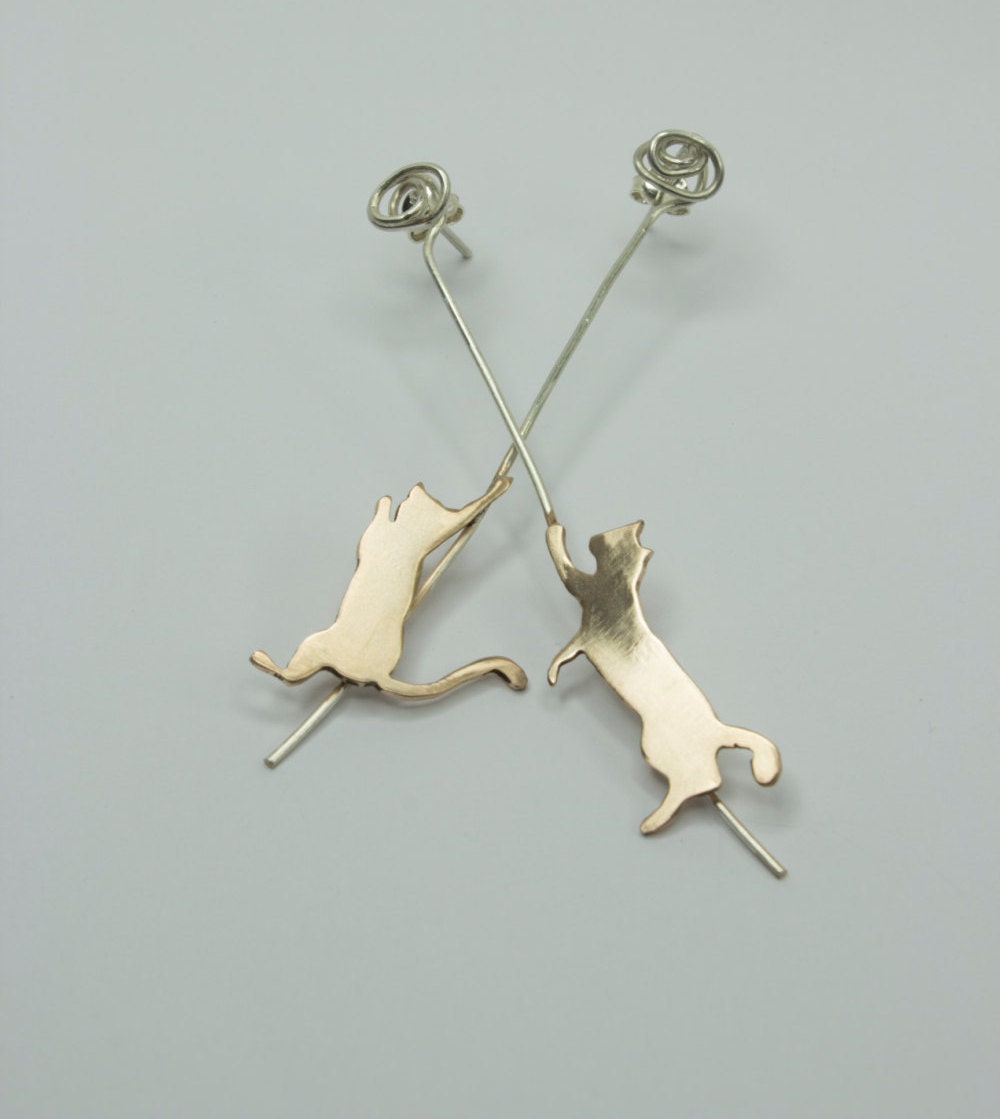 Handmade Playing Cats Earrings