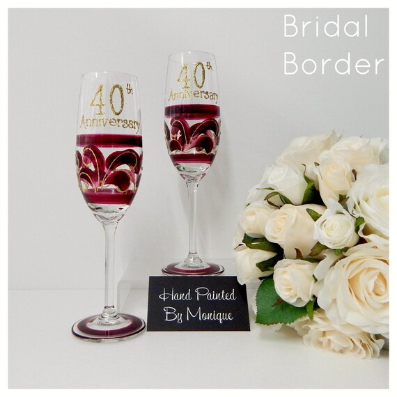 40th Ruby Wedding Anniversary Glasses Wine or by InaSpinNiquesWay