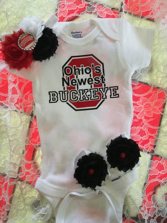 OSU infant onesie with headband and barefoot sandals vinyl