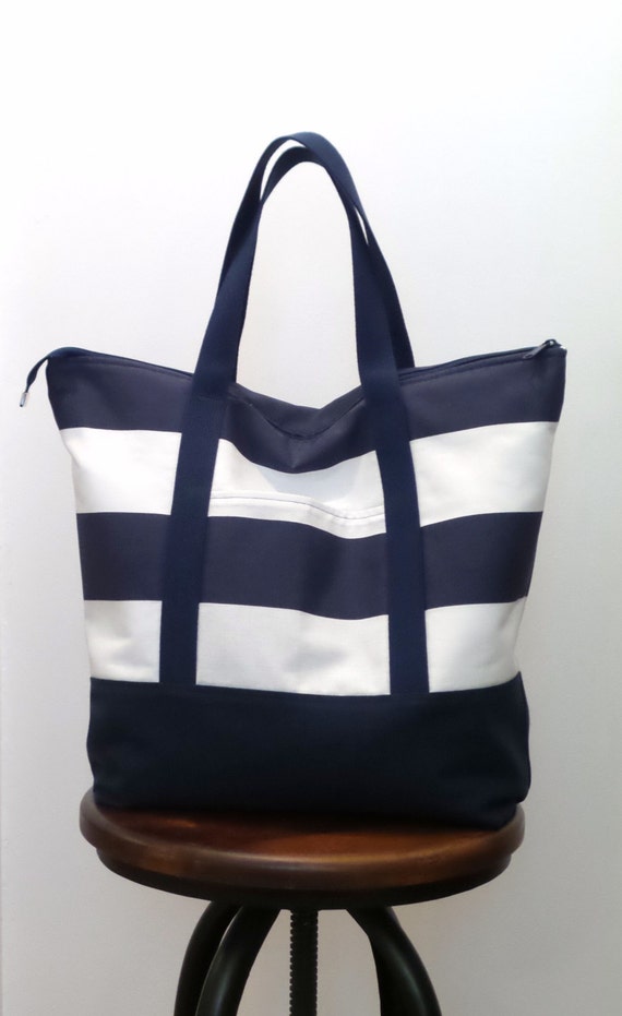 Large Zippered Tote Bag  Gym Bag  Travel Bag  Overnight Bag  Navy ...