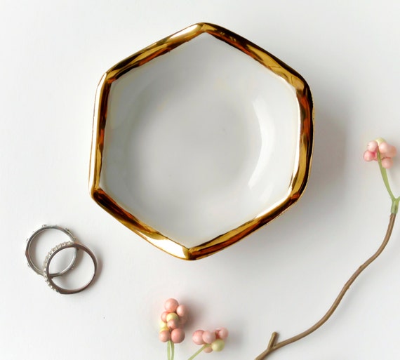 White  Gold Jewelry Dish, Ring Holder - Wedding Gift, Valentine's ...