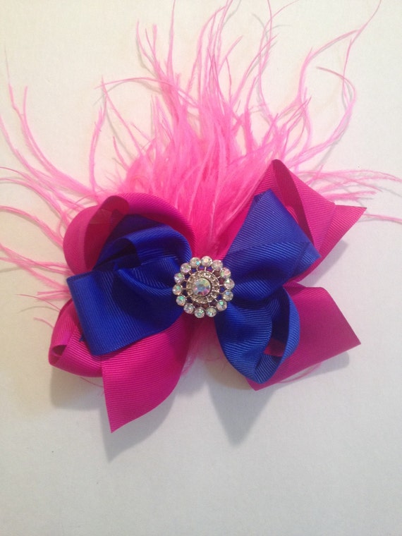 Items similar to Royal Blue and Pink Hair Bow Feather Hair Piece. Dance Costume Hair Bows