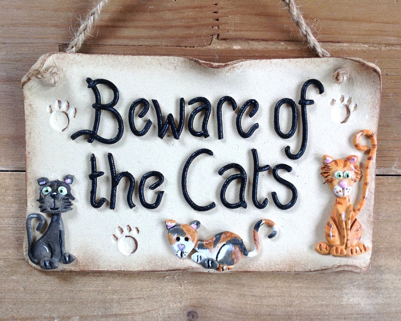 Beware of the Cat Ceramic Sign Custom made