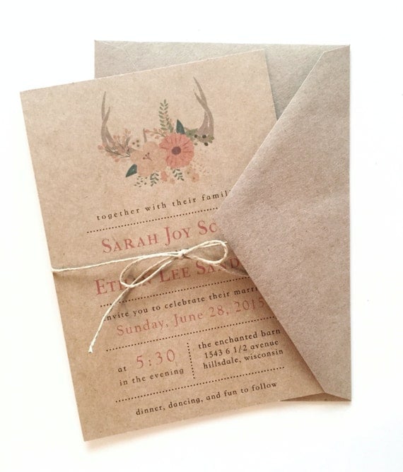 Rustic Floral Antlers Wedding Invitations By LemonInvitations   Il 570xN.786380567 Lkdb 