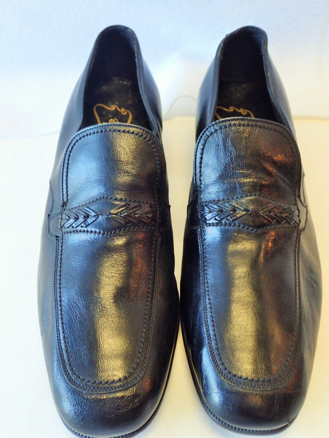 Mens Vintage Florsheim Black Leather Loafers Size 8 C 8133