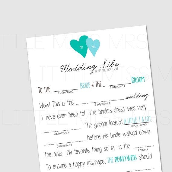 Kids table Mad-Libs- marriage advice from the Kids table! // Printable mad lib wedding advice cards