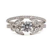 Bridal Set - White Gold and Diamond engagement ring, diamond ring, unique engagement ring, art deco engagement ring, wedding set