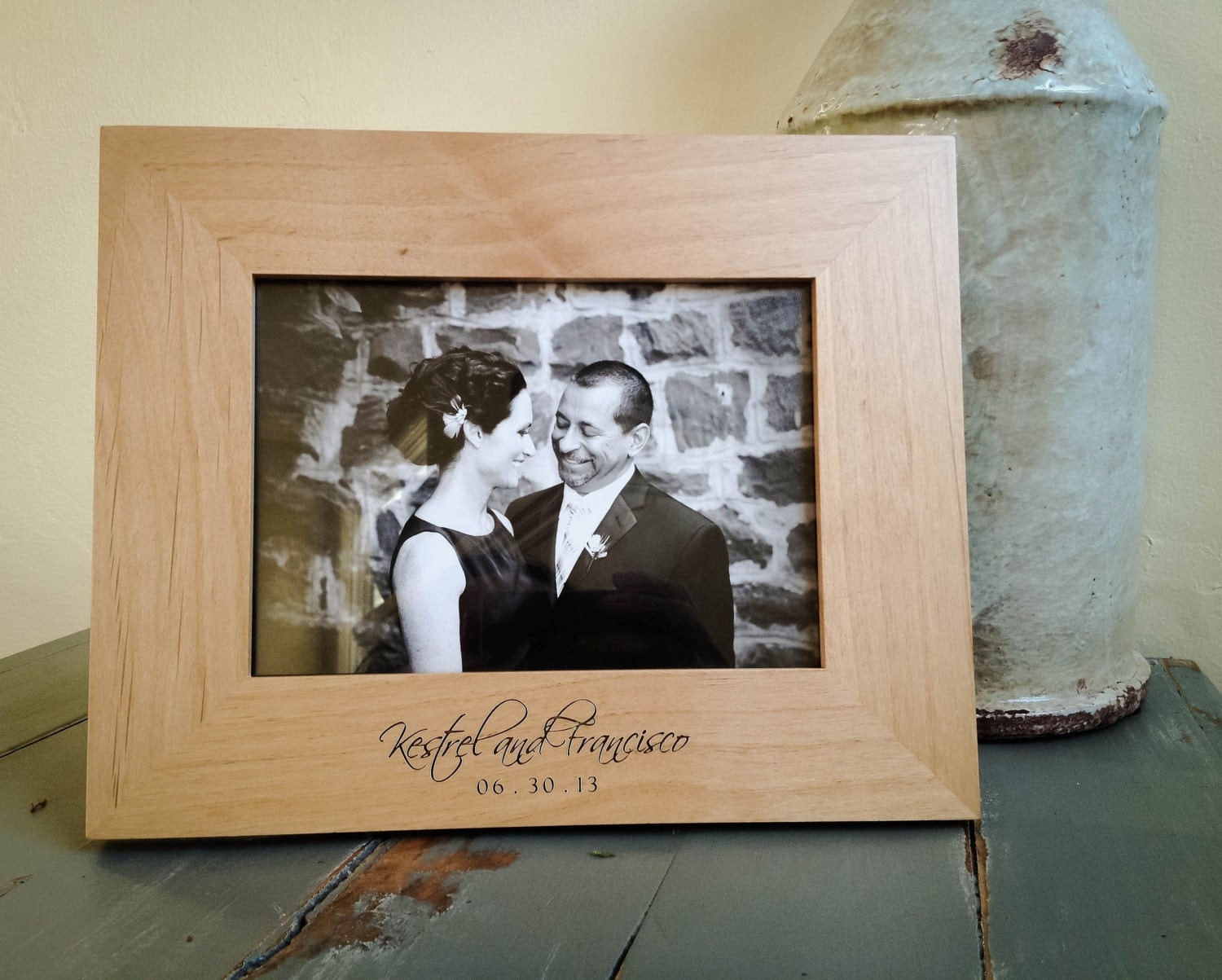 5x7 Personalized Picture Frame. Engraved Wood Frame. Wedding.