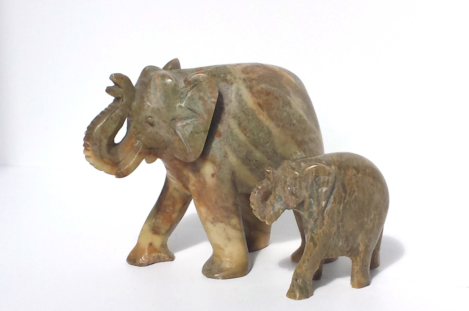 Vintage Elephants Marble Elephants Mama & Baby Elephant