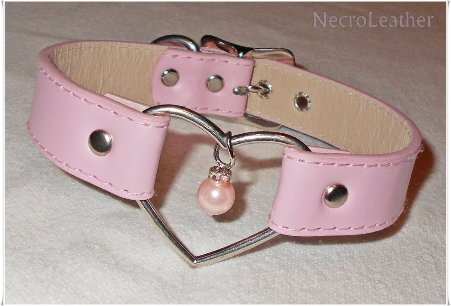 Pink Pearl Heart Ring Choker Discreet BDSM Collar with Faux